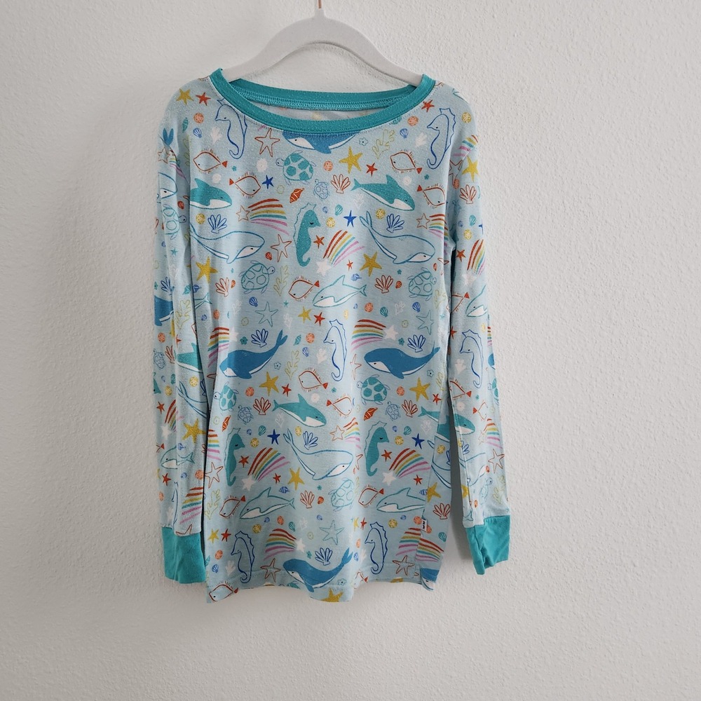 Little Sleepies Ocean Whales Rainbows Bamboo‎ Pajama Top Kids size 7/8